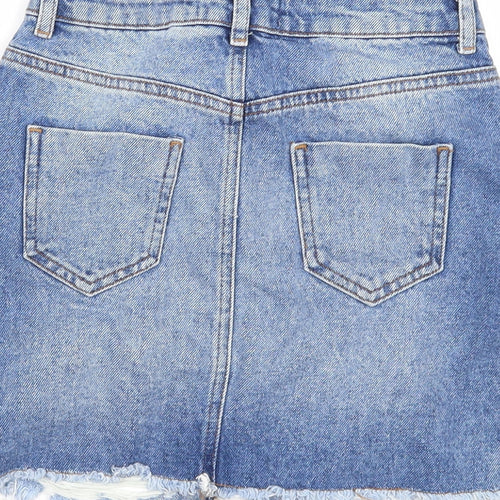 New Look Girls Blue Cotton A-Line Skirt Size 9 Years Regular Zip - Distressed