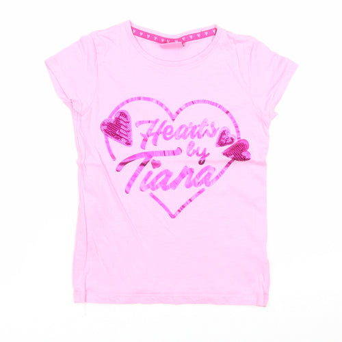 Preworn Girls Pink Cotton Basic T-Shirt Size 6-7 Years Round Neck Pullover - Hearts By Tiana