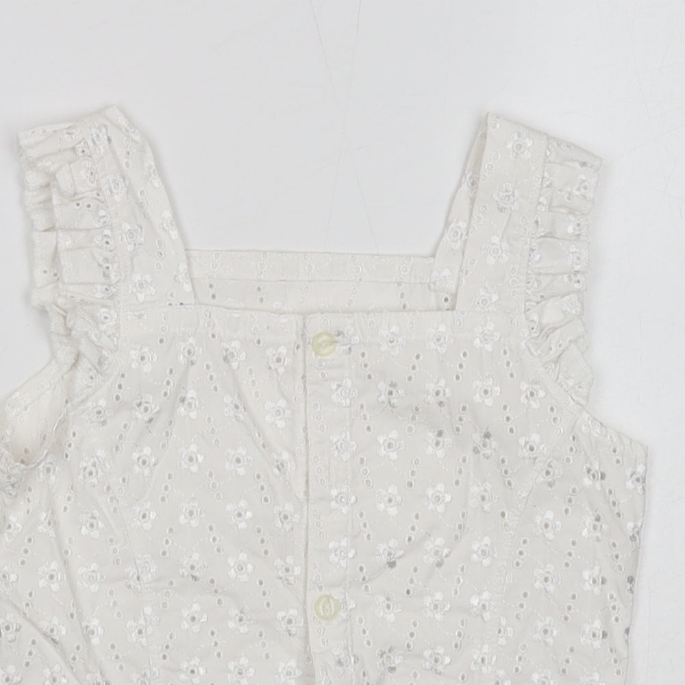 Marks and Spencer Girls White Floral Cotton Basic Blouse Size 9 Years Square Neck Pullover