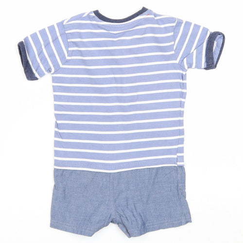 George Boys Blue Striped Cotton Romper One-Piece Size 6-9 Months Snap - Crab