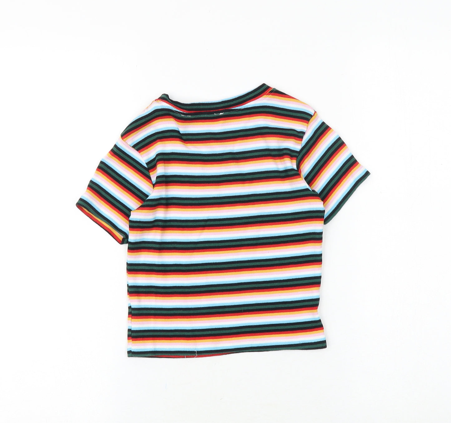 Miss e-vie Girls Multicoloured Striped Cotton Basic T-Shirt Size 9-10 Years Round Neck Pullover