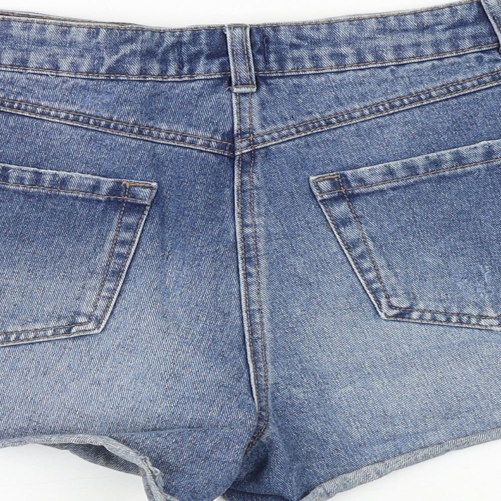 Matalan Womens Blue Cotton Cut-Off Shorts Size 10 Regular Zip - Distressed