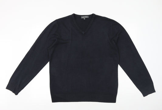 Marks and Spencer Mens Black V-Neck Acrylic Pullover Jumper Size L Long Sleeve