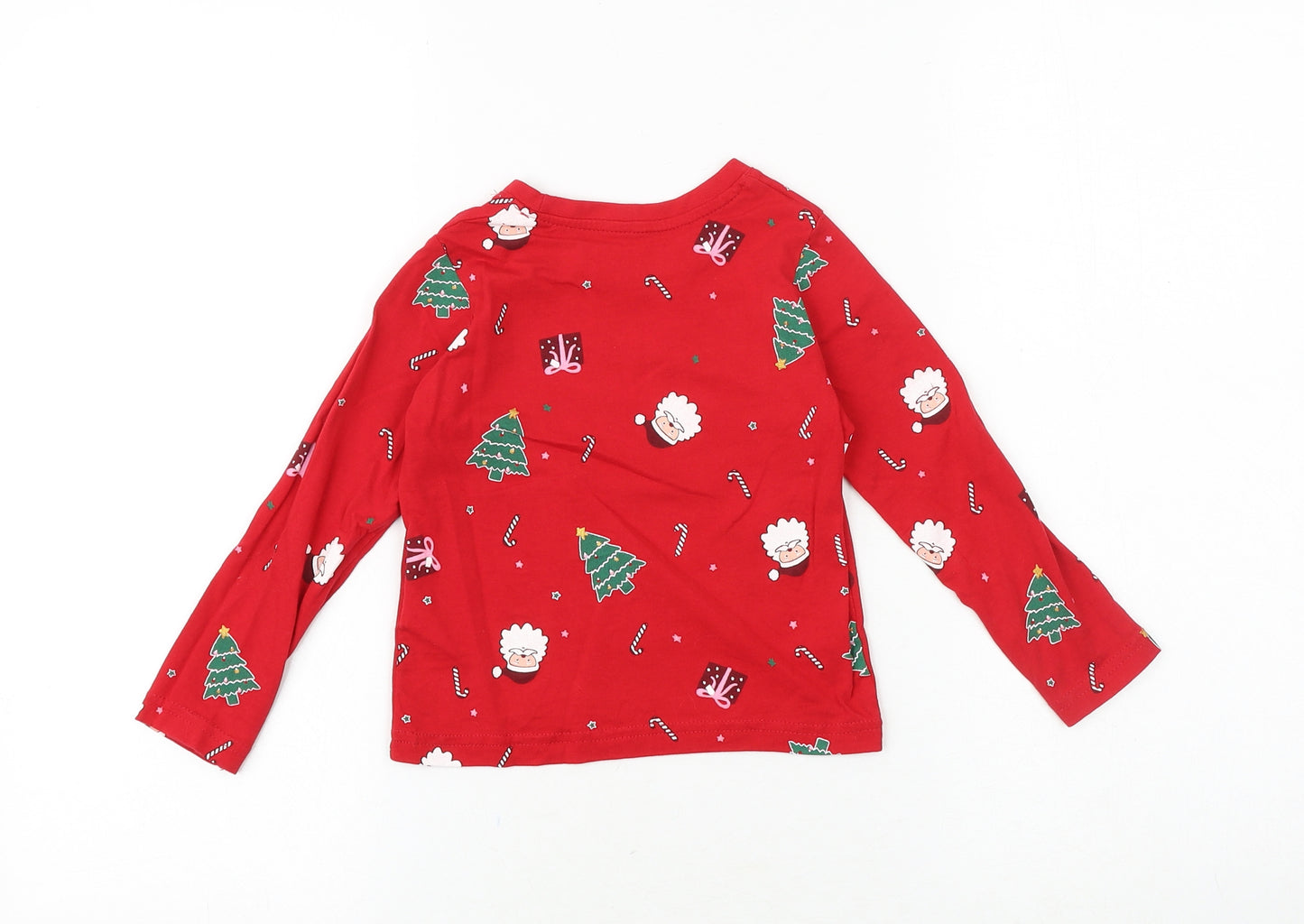 Primark Girls Red Geometric Cotton Basic T-Shirt Size 2-3 Years Round Neck Pullover - Christmas Pattern