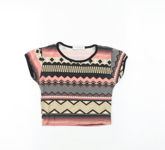 Jolly Rascals Girls Multicoloured Geometric Viscose Basic T-Shirt Size 9-10 Years Round Neck Pullover
