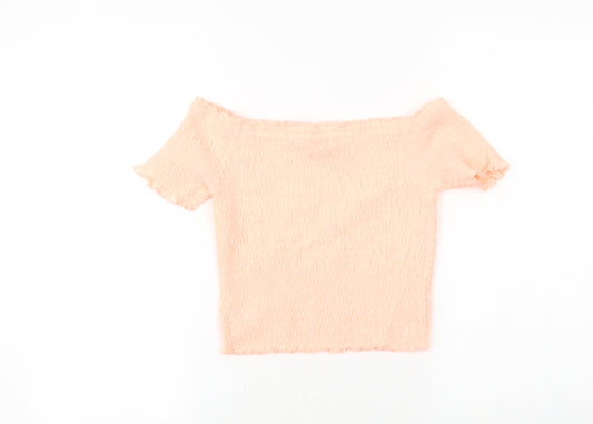 Primark Girls Pink Cotton Basic Blouse Size 11-12 Years Off the Shoulder Pullover