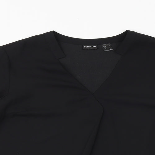 Body Flirt Womens Black Polyester Basic Blouse Size 12 V-Neck