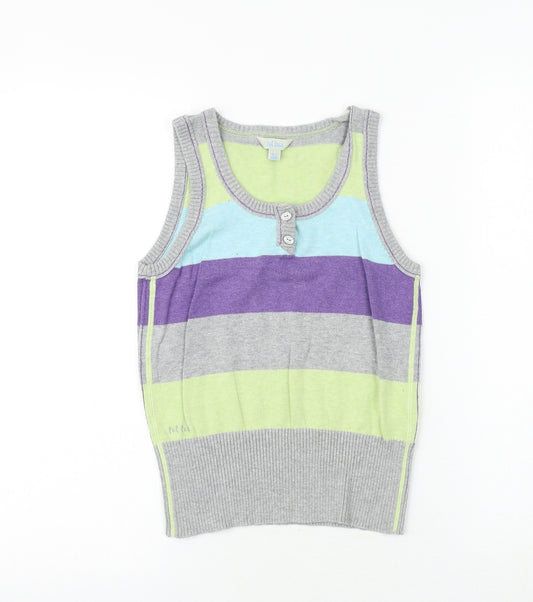 Fat Face Girls Grey Striped 100% Cotton Basic Tank Size 10-11 Years Round Neck Button