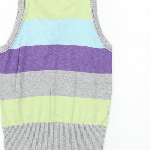 Fat Face Girls Grey Striped 100% Cotton Basic Tank Size 10-11 Years Round Neck Button