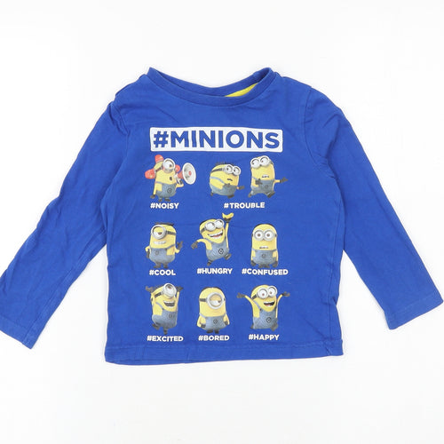 Minions Boys Blue Cotton Basic T-Shirt Size 3-4 Years Round Neck Pullover - Minions