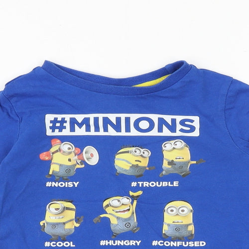 Minions Boys Blue Cotton Basic T-Shirt Size 3-4 Years Round Neck Pullover - Minions