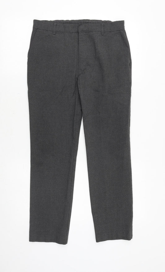 Marks and Spencer Boys Grey Polyester Chino Trousers Size 12-13 Years Regular Zip