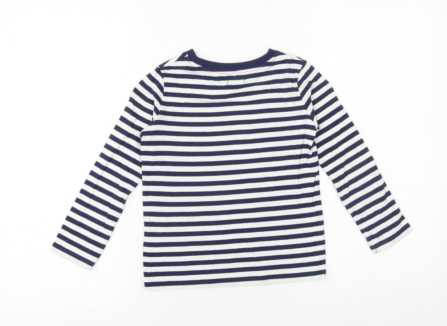 NEXT Girls Blue Striped 100% Cotton Basic T-Shirt Size 6 Years Round Neck Pullover - Awesome All Day