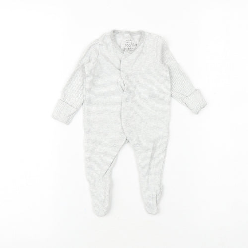 F&F Baby Grey Striped 100% Cotton Babygrow One-Piece Size Newborn Snap - Sleepsuit