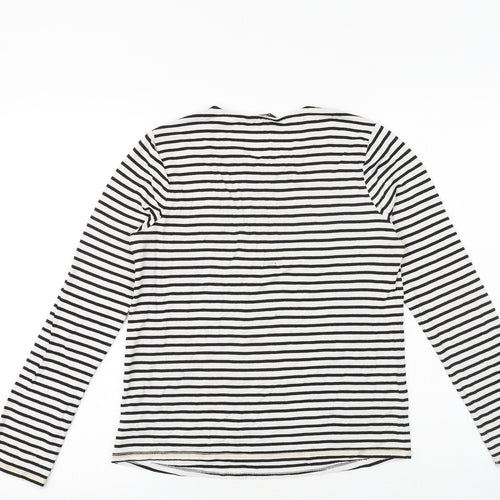 George Girls Black Striped Viscose Basic T-Shirt Size 13-14 Years Round Neck Pullover - Flower