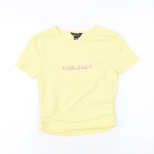 New Look Girls Yellow 100% Cotton Basic T-Shirt Size 12-13 Years Round Neck Pullover - Miami Beach