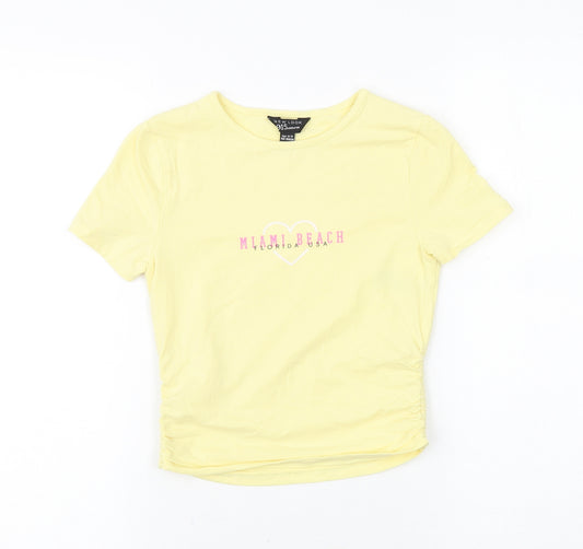 New Look Girls Yellow 100% Cotton Basic T-Shirt Size 12-13 Years Round Neck Pullover - Miami Beach