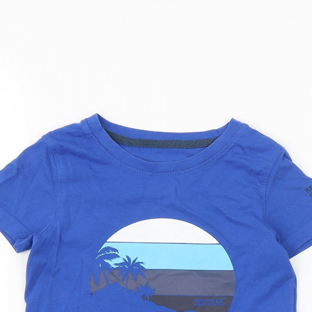 Regatta Boys Blue 100% Cotton Basic T-Shirt Size 3-4 Years Round Neck Pullover - Palm Tree