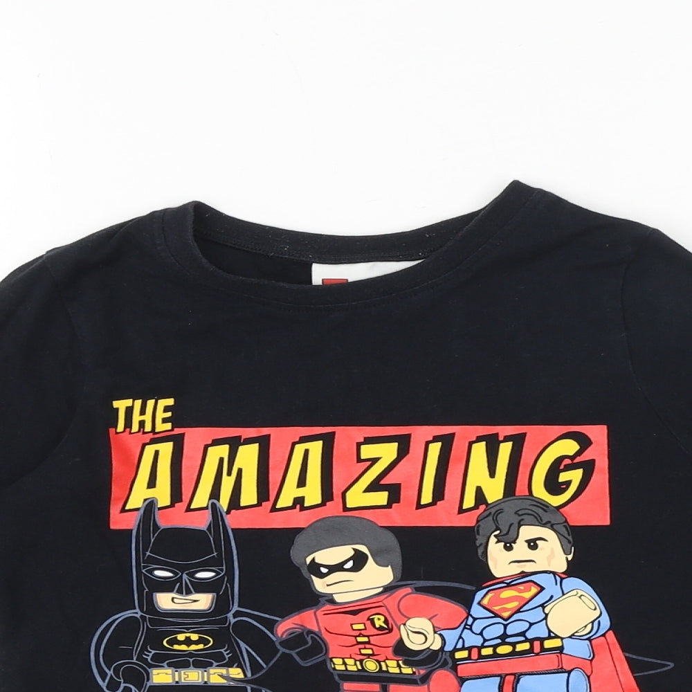 George Boys Black 100% Cotton Basic T-Shirt Size 6-7 Years Round Neck Pullover - Lego Superheroes
