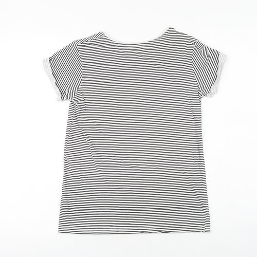 Primark Girls Black Striped 100% Cotton Basic T-Shirt Size 12-13 Years Round Neck Pullover - Yes You Can