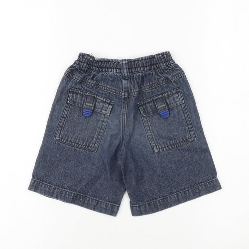 Okids Boys Blue Cotton Bermuda Shorts Size 2 Years Regular Zip