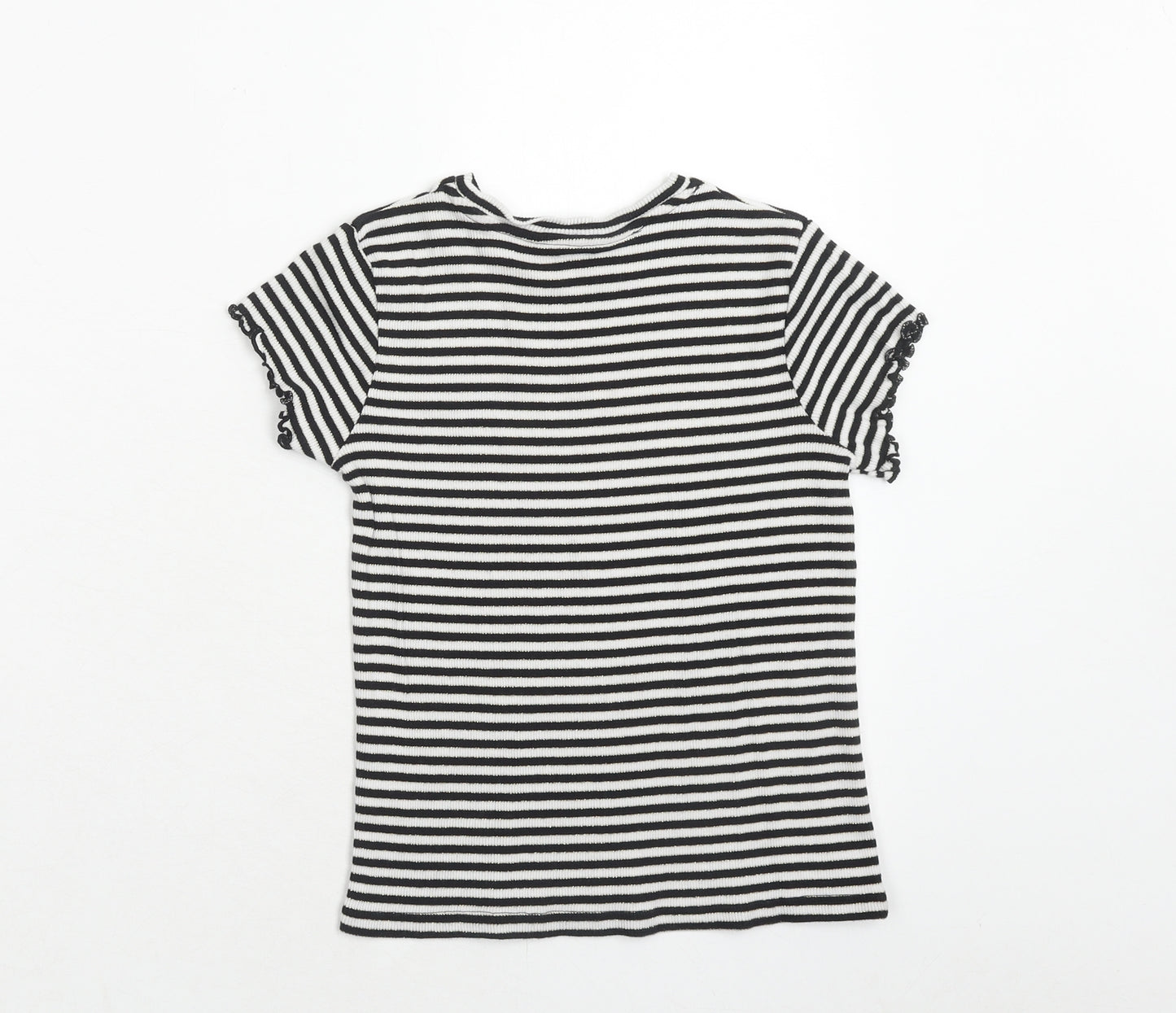 George Girls White Striped Cotton Basic T-Shirt Size 8-9 Years Round Neck Pullover