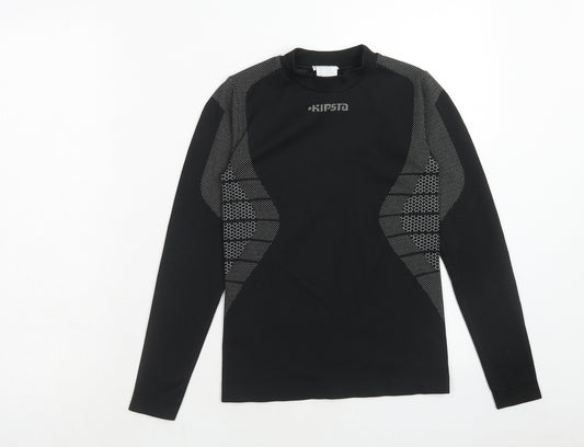 DECATHLON Boys Black Geometric Polyester Basic T-Shirt Size 10 Years Round Neck Pullover