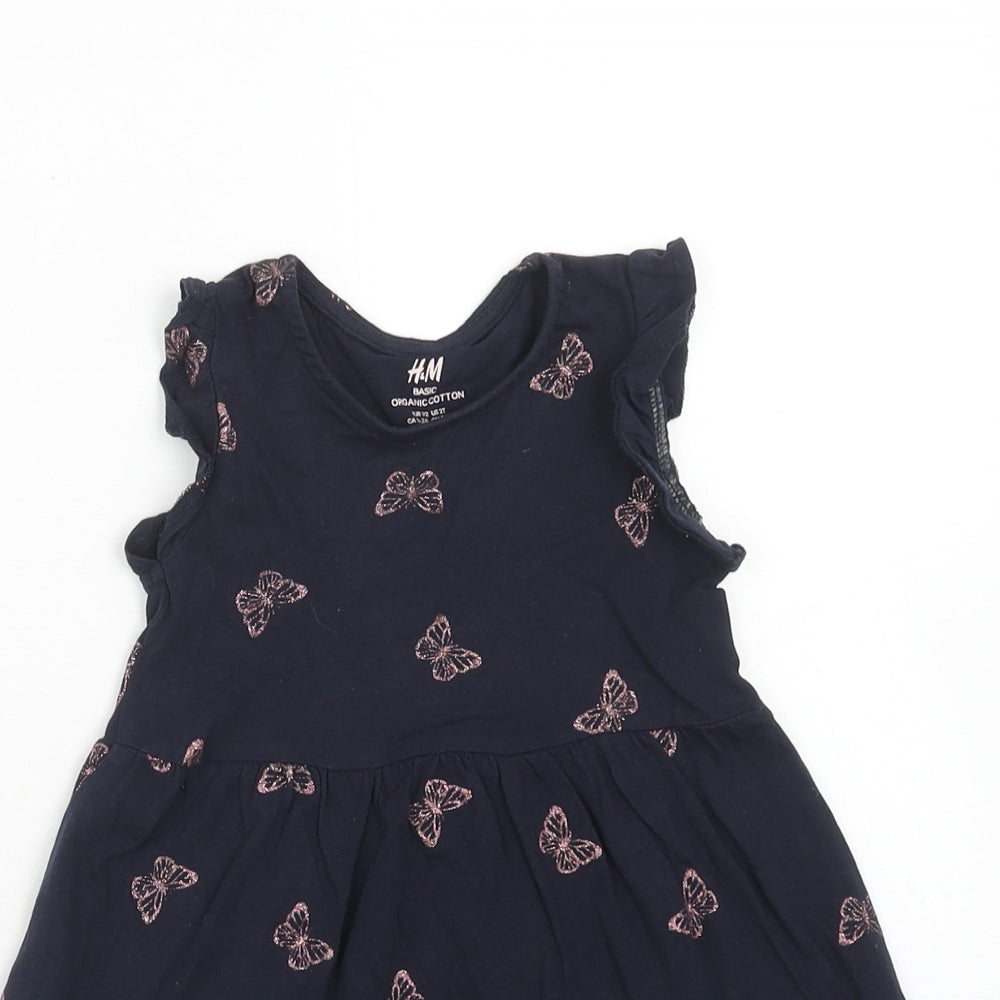 River Island Girls Blue Geometric Cotton A-Line Size 2 Years Round Neck Pullover - Butterfly Print