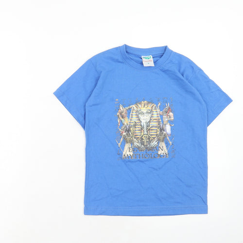 Crocodile Boys Blue Cotton Basic T-Shirt Size 6 Years Round Neck Pullover - Egyptian Mythology