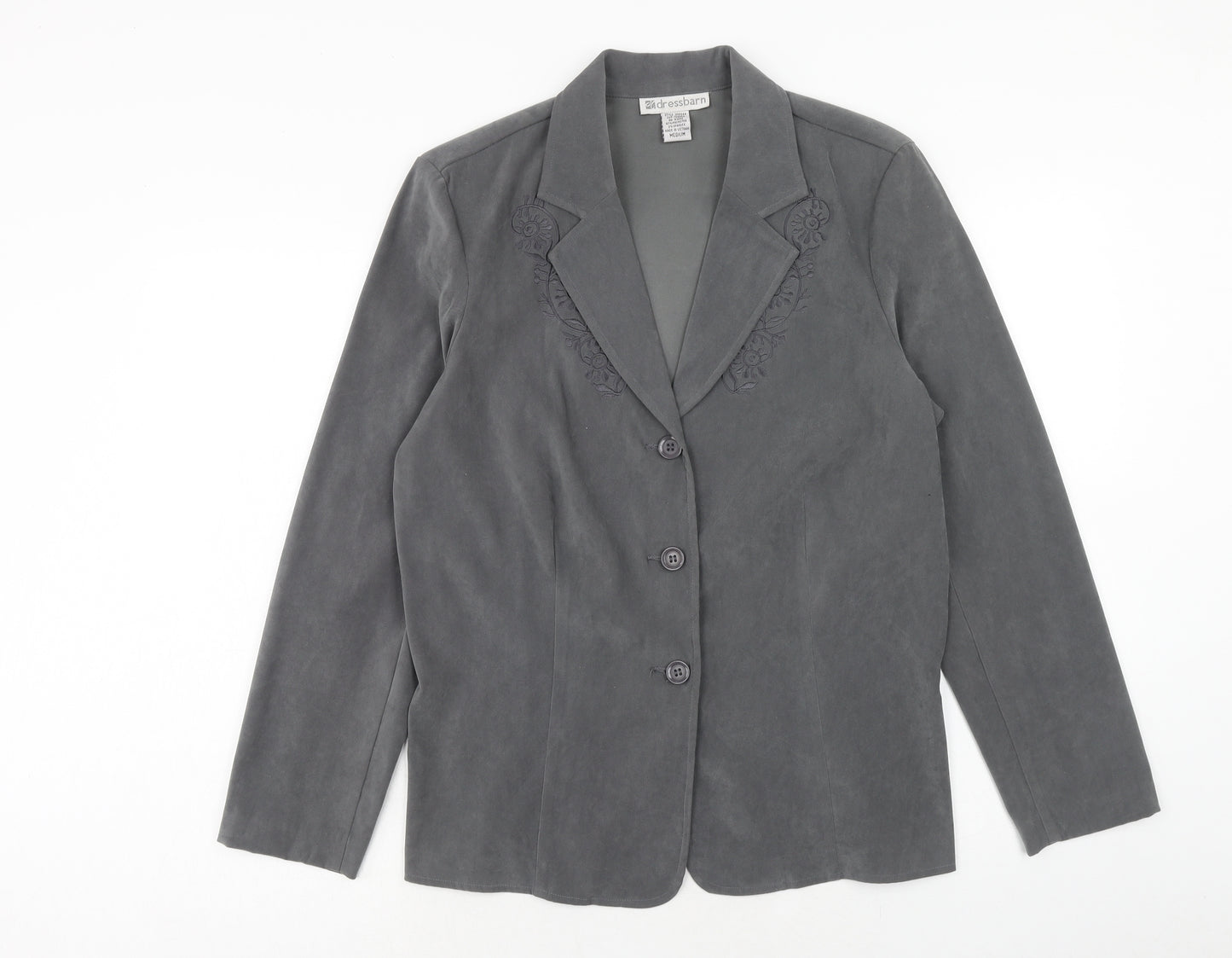 Dressbarn Womens Grey Jacket Blazer Size M Button