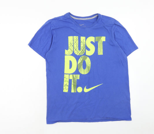 Nike Mens Blue Cotton T-Shirt Size M Round Neck - Just Do It