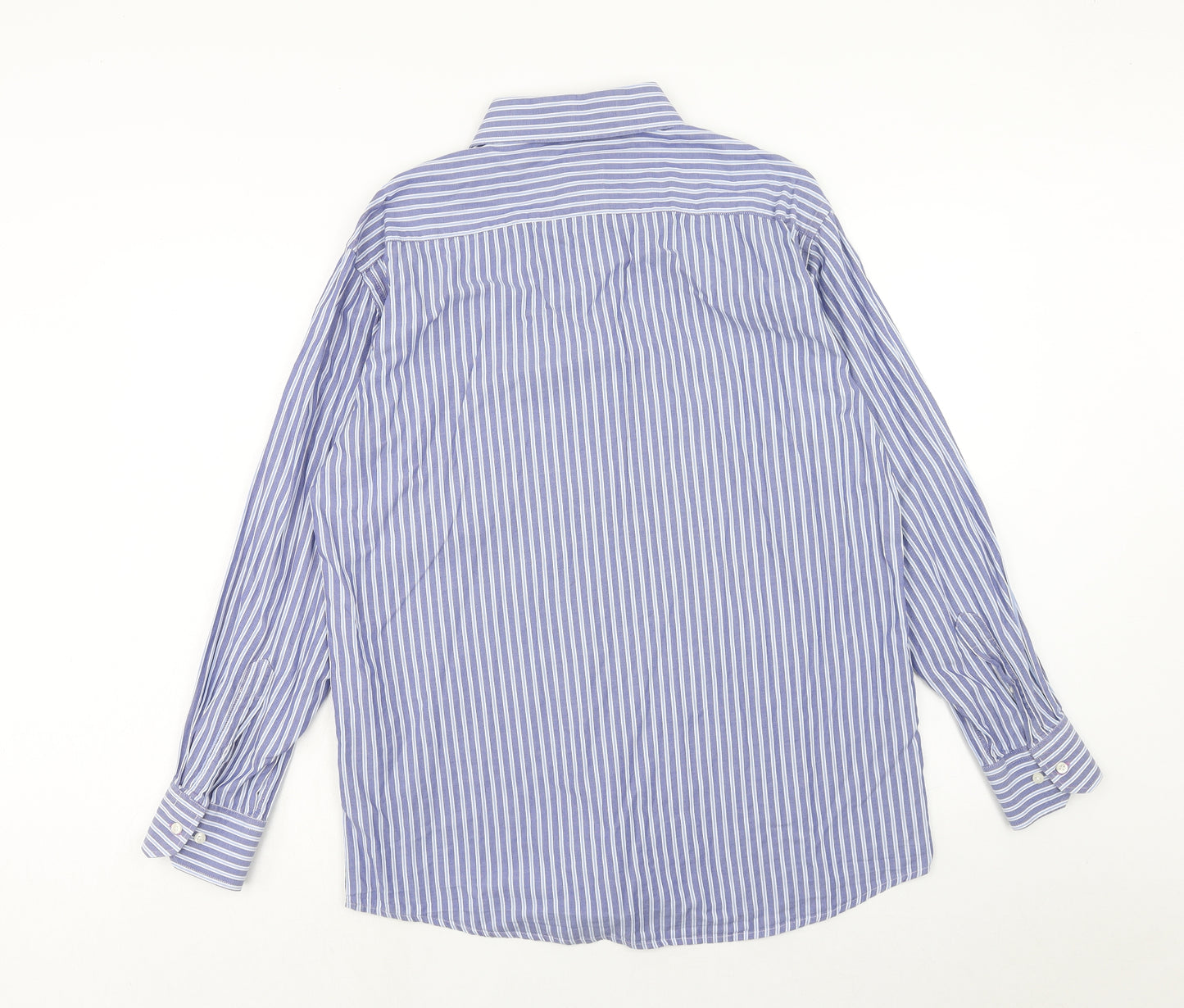 Salters Mens Blue Striped Cotton Button-Up Size L Collared Button