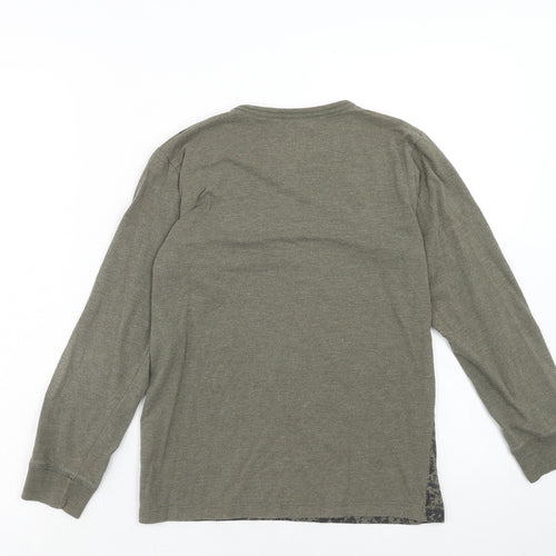 Matalan Boys Green Geometric Cotton Basic T-Shirt Size 10 Years Round Neck Pullover