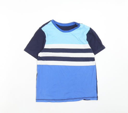 George Boys Blue Geometric Cotton Basic T-Shirt Size 9-10 Years Round Neck Pullover