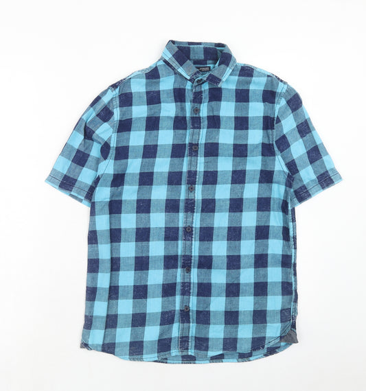 NEXT Boys Blue Geometric Cotton Basic Button-Up Size 12 Years Collared Button
