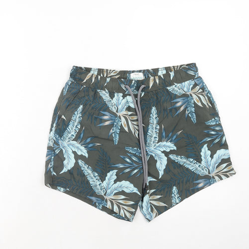 NEXT Mens Grey Geometric Nylon Sweat Shorts Size S Regular Drawstring - Leaf Print Swim Short