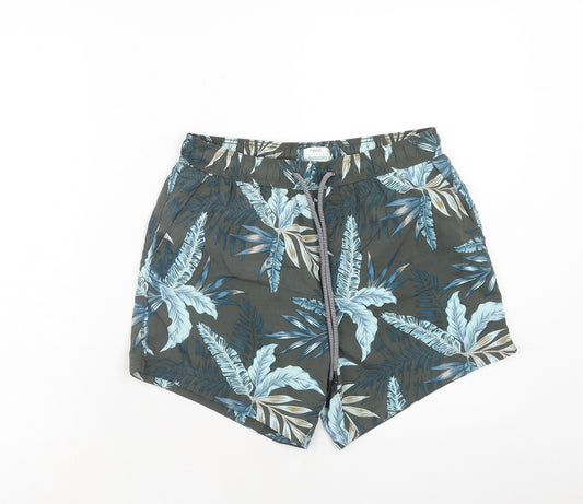 NEXT Mens Grey Geometric Nylon Sweat Shorts Size S Regular Drawstring - Leaf Print Swim Short