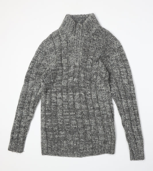 Matalan Mens Grey High Neck Acrylic Pullover Jumper Size S Long Sleeve