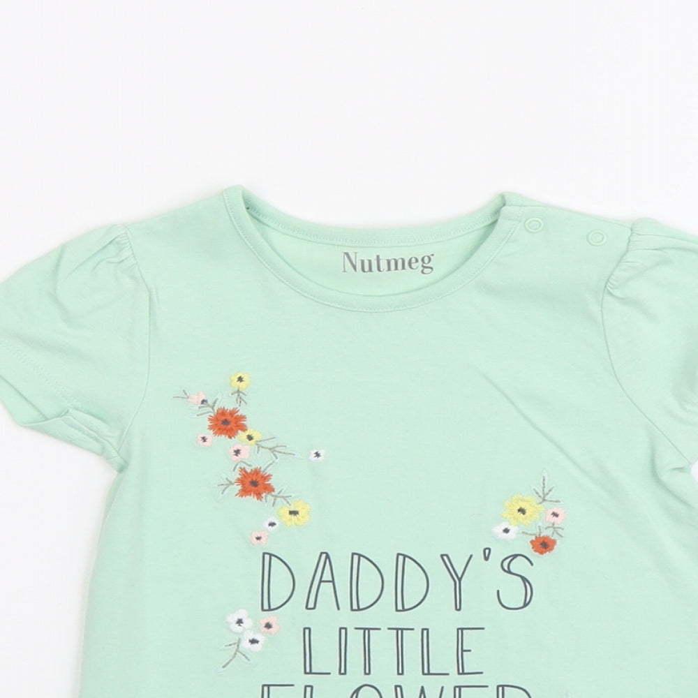 Nutmeg Girls Green Cotton Basic T-Shirt Size 2-3 Years Round Neck Pullover - Daddy's Little Flower