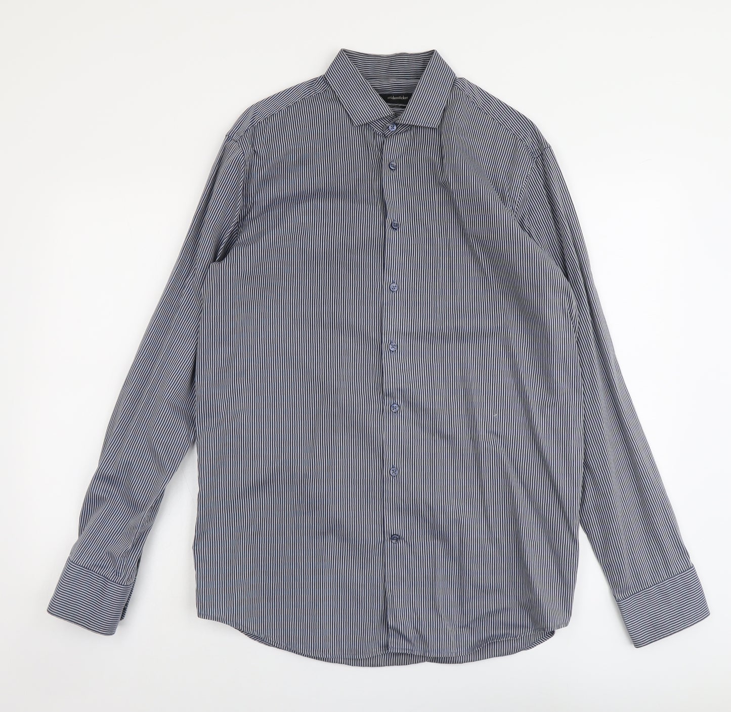 Seidensticker Mens Blue Striped Cotton Dress Shirt Size 15.5 Collared Button