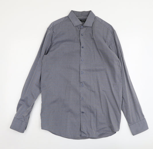 Seidensticker Mens Blue Striped Cotton Dress Shirt Size 15.5 Collared Button