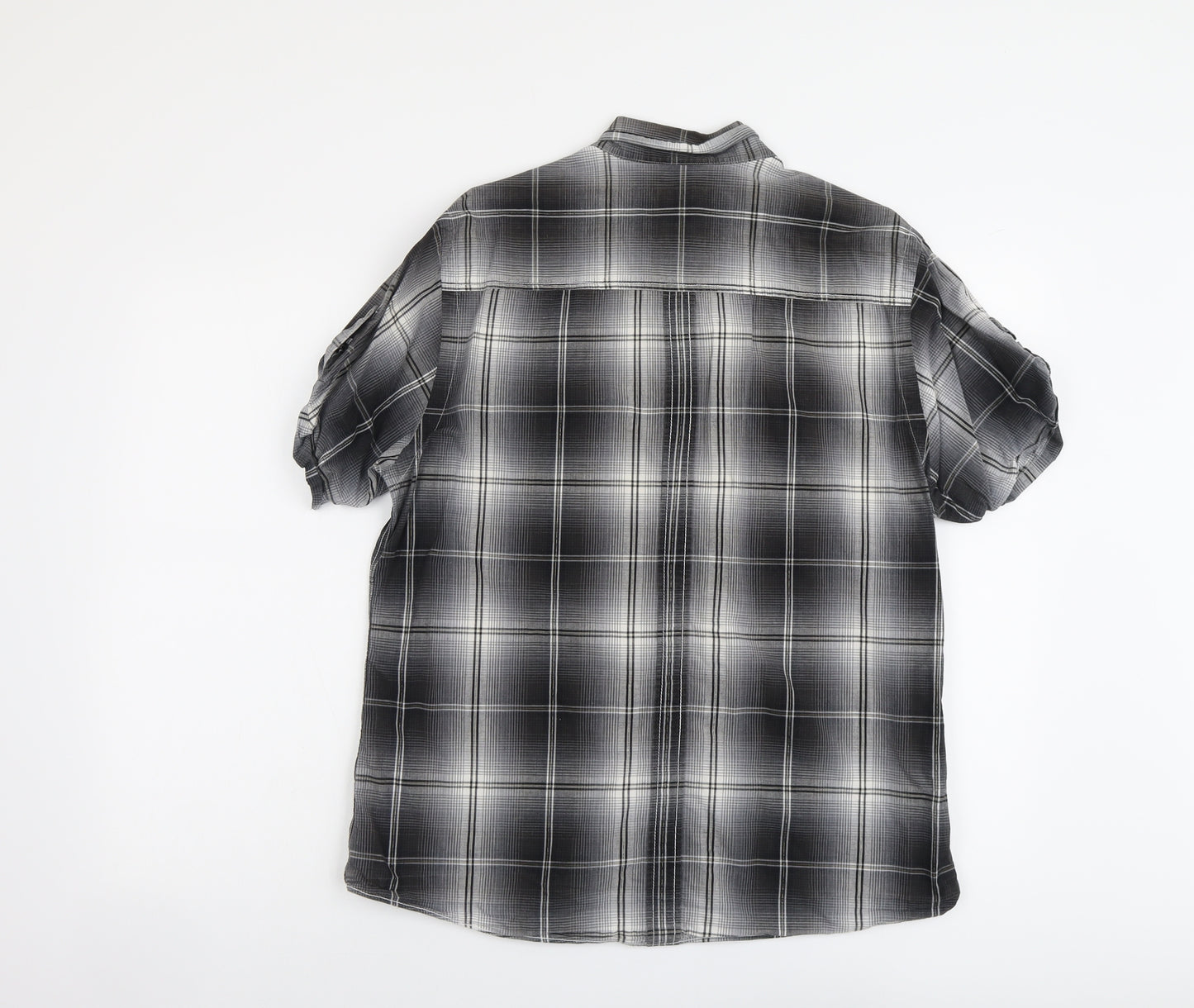 George Mens Grey Plaid Cotton Dress Shirt Size L Collared Snap