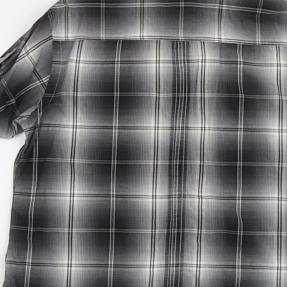 George Mens Grey Plaid Cotton Dress Shirt Size L Collared Snap