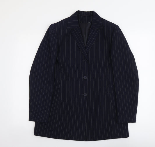 Dunnes Stores Womens Blue Pinstripe Polyester Jacket Blazer Size 12