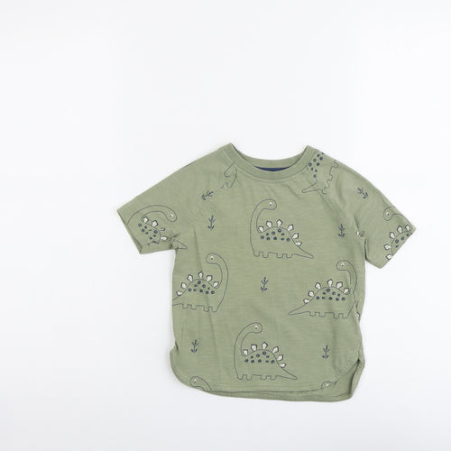 George Boys Green Geometric Cotton Basic T-Shirt Size 2-3 Years Round Neck Pullover - Dinosaur