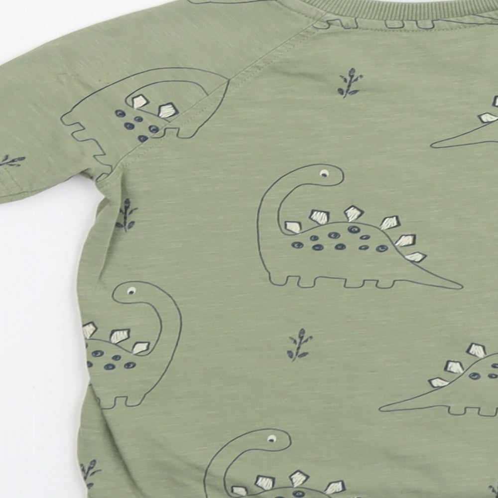 George Boys Green Geometric Cotton Basic T-Shirt Size 2-3 Years Round Neck Pullover - Dinosaur