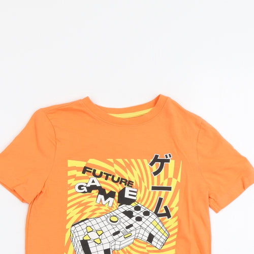 F&F Boys Orange Cotton Basic T-Shirt Size 6-7 Years Round Neck Pullover - Future Game