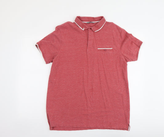 Nutmeg Mens Pink Cotton Polo Size L Collared Button