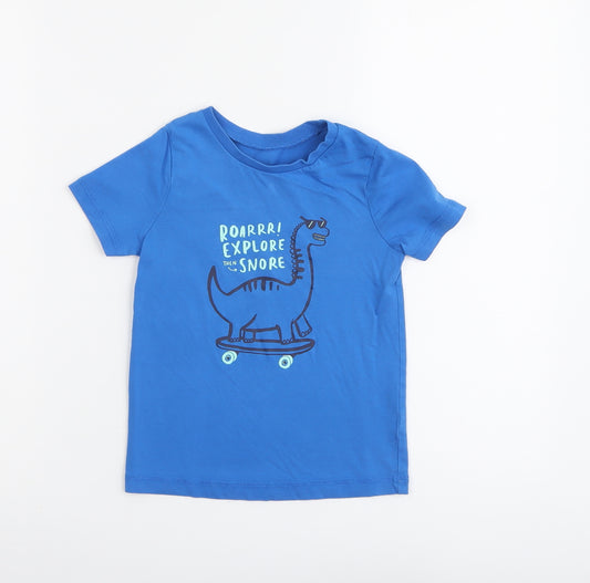 George Boys Blue Cotton Basic T-Shirt Size 3-4 Years Round Neck Pullover - Dinosaur