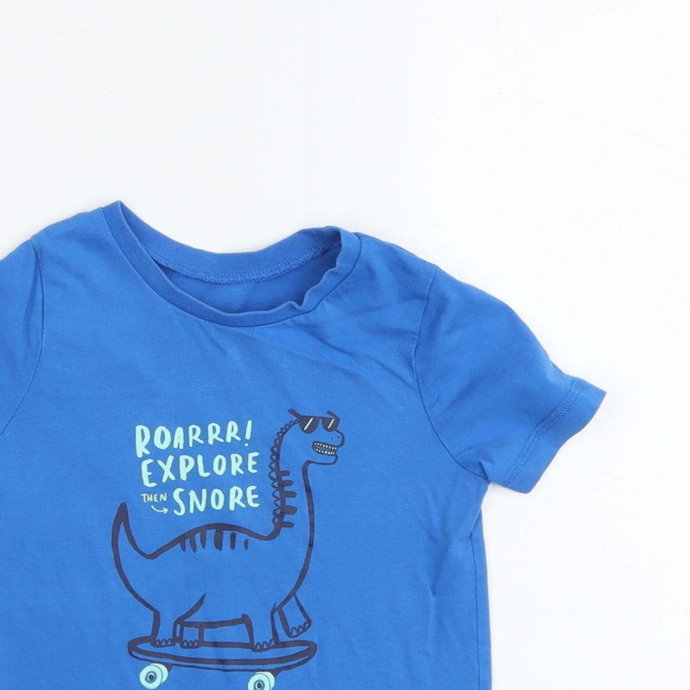 George Boys Blue Cotton Basic T-Shirt Size 3-4 Years Round Neck Pullover - Dinosaur